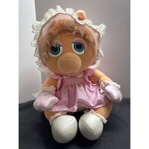Vintage Baby Miss Piggy Plush Doll 10" Pink Dress & Bonnet Stuffed Toy Jim Henso